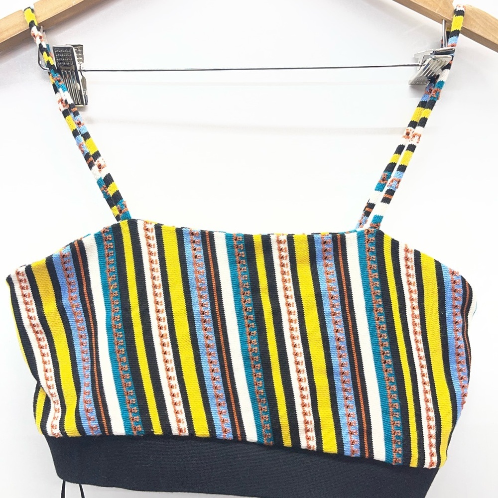 Zara Striped Knit Crop Top in Yellow, Blue, Black, White